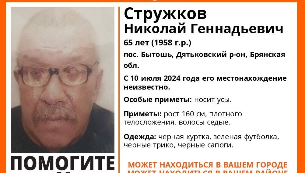 В Дятьковском районе пропал без вести 65-летний Николай Стружков