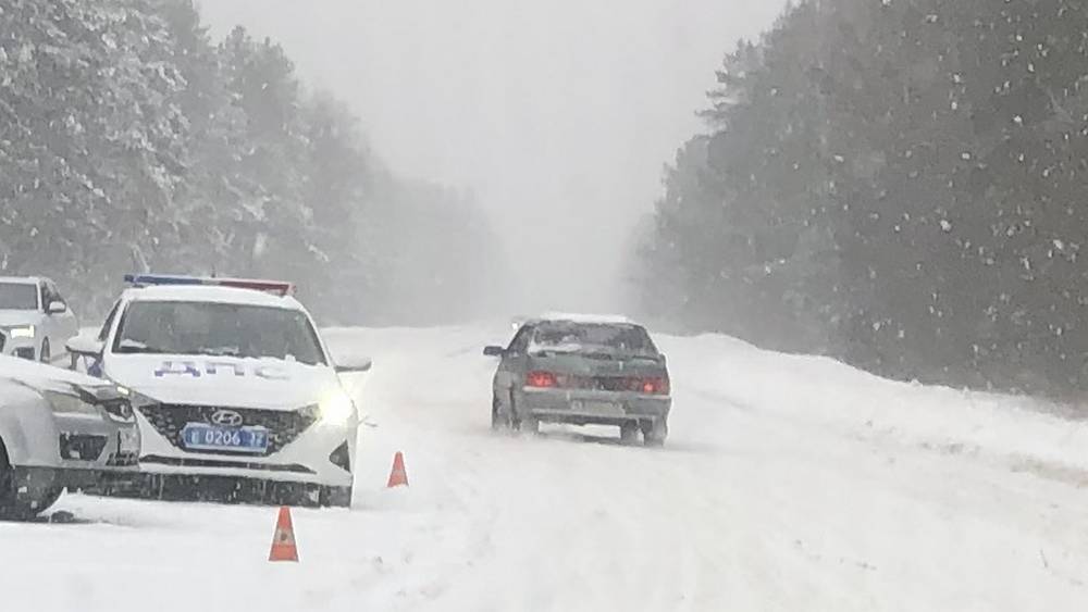 На заснеженной трассе под Брянском автомобиль слетел с дороги